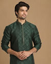 Bottle Green Jacquard Kurta Pajama image number 0